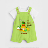 My First Ugadi Festival With Our Customized Dungaree Set For kids With Name - GREEN - 0 - 5 Months Old (Chest 18")