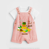 My First Ugadi Festival With Our Customized Dungaree Set For kids With Name - PEACH - 0 - 5 Months Old (Chest 18")