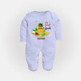 My First Ugadi Festival With Our Customized Sleep Suit For Babies With Name - BABY BLUE - New Born (Chest 7.5")