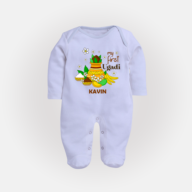 My First Ugadi Festival With Our Customized Sleep Suit For Babies With Name - BABY BLUE - New Born (Chest 7.5")