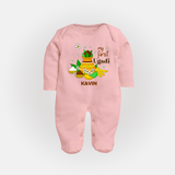 My First Ugadi Festival With Our Customized Sleep Suit For Babies With Name - BABY PINK - New Born (Chest 7.5")