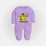 “My First Ugadi Personalized Baby Fullbody Suit | Custom Name” - LILAC - New Born (Chest 7.5")