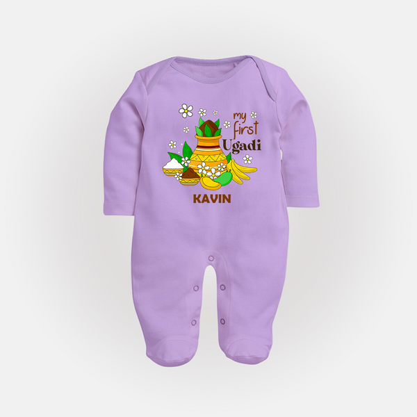 My First Ugadi Festival With Our Customized Sleep Suit For Babies With Name - LILAC - New Born (Chest 7.5")