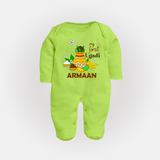 “My First Ugadi Personalized Baby Fullbody Suit | Custom Name” - LIME GREEN - New Born (Chest 7.5")
