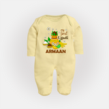“My First Ugadi Personalized Baby Fullbody Suit | Custom Name” - PASTEL YELLOW - New Born (Chest 7.5")