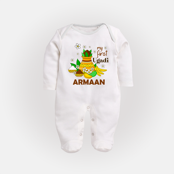 “My First Ugadi Personalized Baby Fullbody Suit | Custom Name” - WHITE - New Born (Chest 7.5")