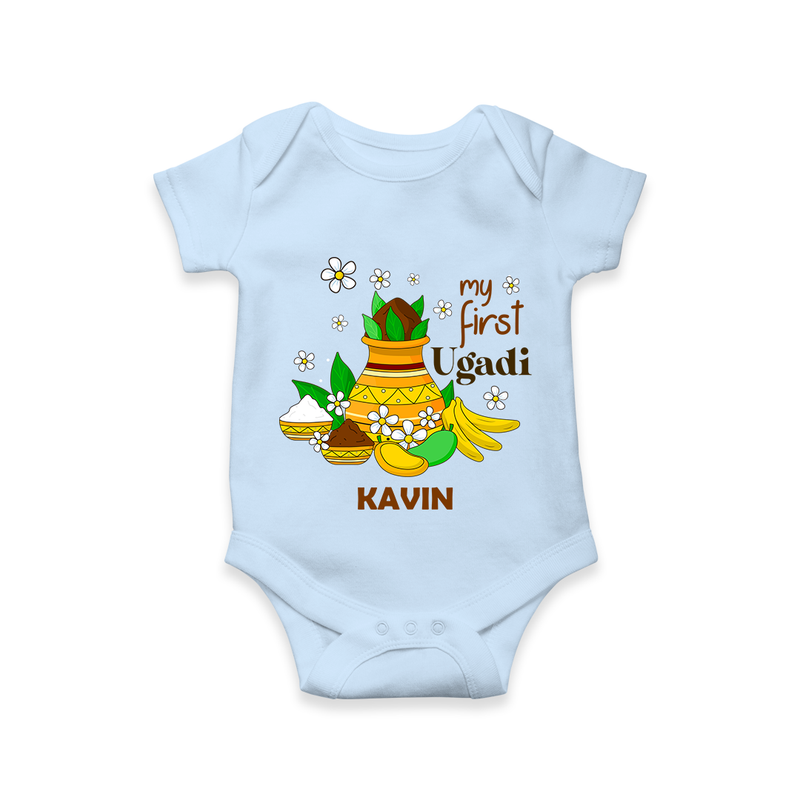 My First Ugadi Festival With Our Customized Romper For Babies With Name - BABY BLUE - 0 - 3 Months Old (Chest 16")