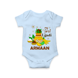 “My First Ugadi Personalized Baby Romper | Custom Name” - BABY BLUE - New Born (Chest 14")