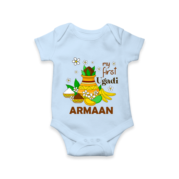 “My First Ugadi Personalized Baby Romper | Custom Name” - BABY BLUE - New Born (Chest 14")