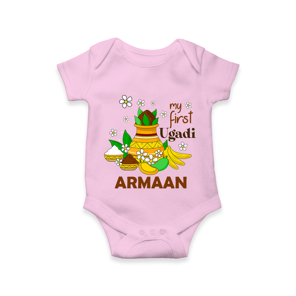 “My First Ugadi Personalized Baby Romper | Custom Name” - BABY PINK - New Born (Chest 14")