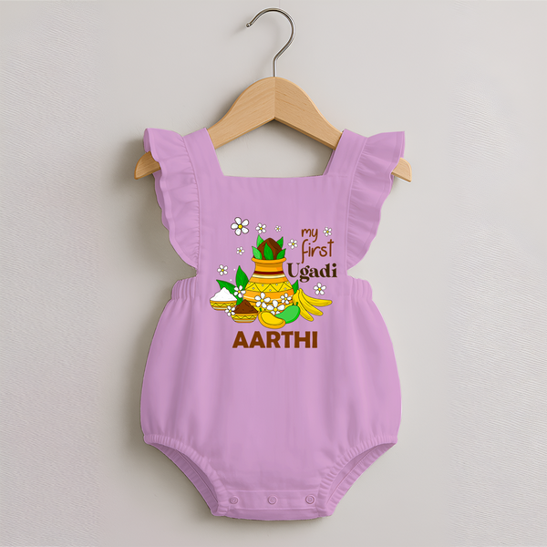 “My First Ugadi Personalized   RomperFrock | Custom Name” - BABY PINK - 0 - 3 Months Old (Chest 19")