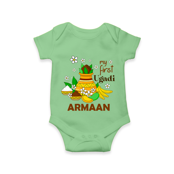 “My First Ugadi Personalized Baby Romper | Custom Name” - GREEN - New Born (Chest 14")