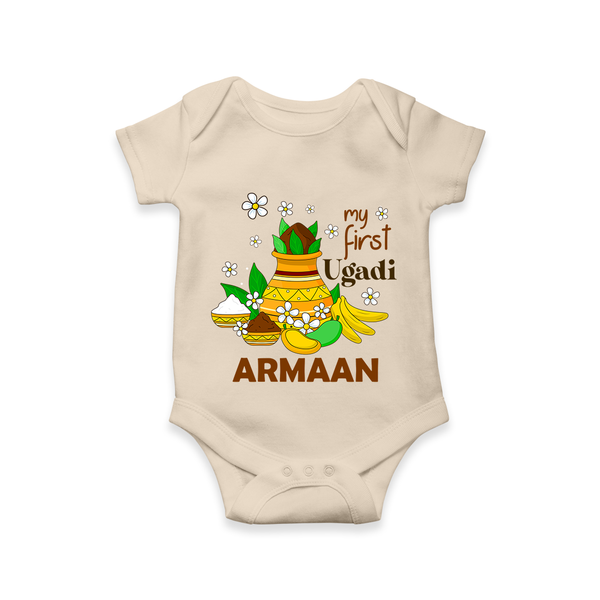“My First Ugadi Personalized Baby Romper | Custom Name” - IVORY - New Born (Chest 14")