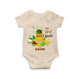 My First Ugadi Festival With Our Customized Romper For Babies With Name - IVORY - 0 - 3 Months Old (Chest 16")