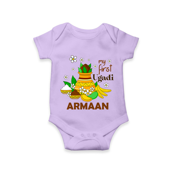 “My First Ugadi Personalized Baby Romper | Custom Name” - LILAC - New Born (Chest 14")