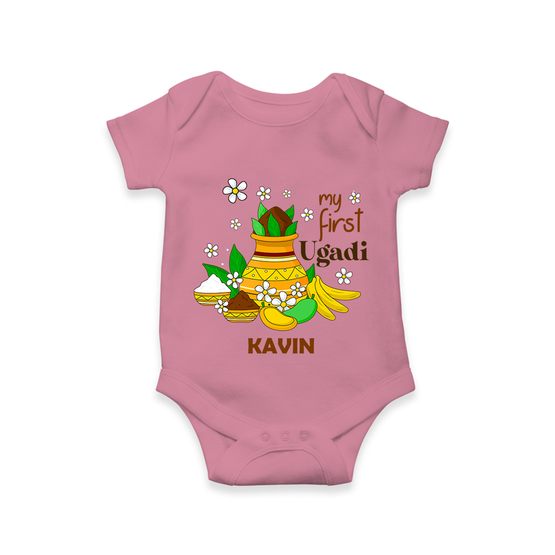 My First Ugadi Festival With Our Customized Romper For Babies With Name - ONION - 0 - 3 Months Old (Chest 16")