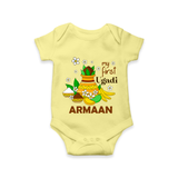 “My First Ugadi Personalized Baby Romper | Custom Name” - PASTEL YELLOW - New Born (Chest 14")