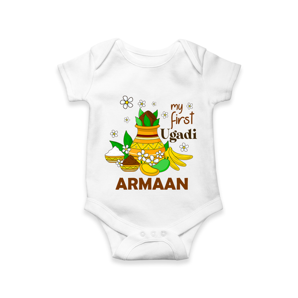 “My First Ugadi Personalized Baby Romper | Custom Name” - WHITE - New Born (Chest 14")