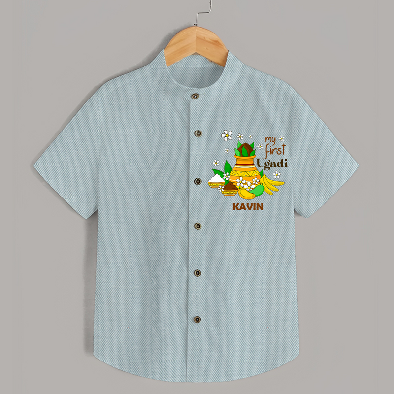 My First Ugadi Festival With Our Customized Shirt For kids With Name - ARCTIC BLUE - 0 - 6 Months Old (Chest 23")