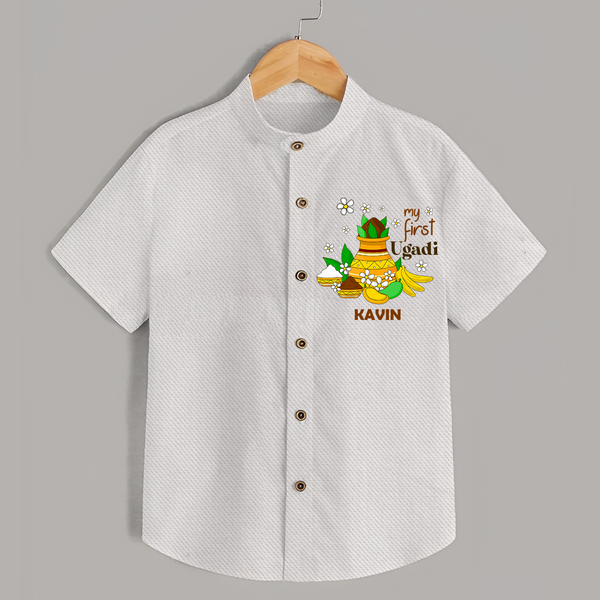 My First Ugadi Festival With Our Customized Shirt For kids With Name - WHITE - 0 - 6 Months Old (Chest 23")