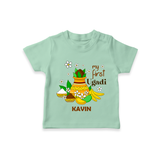 My First Ugadi Festival With Our Customized T-Shirt For kids With Name - MINT GREEN - 0-5 Months Old (Chest 17")