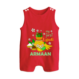 “My First Ugadi Personalized Baby Romper Suit | Custom Name” - RED - 0 - 5 Months Old (Chest 18")