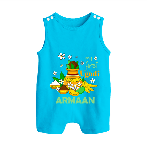 “My First Ugadi Personalized Baby Romper Suit | Custom Name” - SKY BLUE - 0 - 5 Months Old (Chest 18")