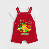 My First Ugadi Festival With Our Customized Dungaree Set For kids With Name - RED - 0 - 5 Months Old (Chest 18")