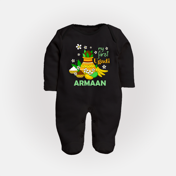 “My First Ugadi Personalized Baby Fullbody Suit | Custom Name” - BLACK - New Born (Chest 7.5")