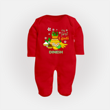 My First Ugadi Festival With Our Customized Sleep Suit For Babies With Name - RED - New Born (Chest 7.5")