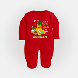 “My First Ugadi Personalized Baby Fullbody Suit | Custom Name” - RED - New Born (Chest 7.5")