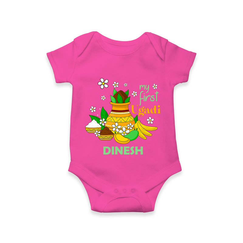 My First Ugadi Festival With Our Customized Romper For Babies With Name - HOT PINK - 0 - 3 Months Old (Chest 16")