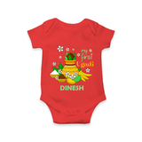 My First Ugadi Festival With Our Customized Romper For Babies With Name - RED - 0 - 3 Months Old (Chest 16")