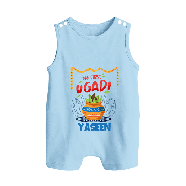 “My First Ugadi Celebration Romper Suit – Custom Baby Name” - BABY BLUE - 0 - 5 Months Old (Chest 18")