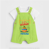 My First Ugadi With Joy & Blessings With Our Customized Dungaree Set For kids With Name - GREEN - 0 - 5 Months Old (Chest 18")