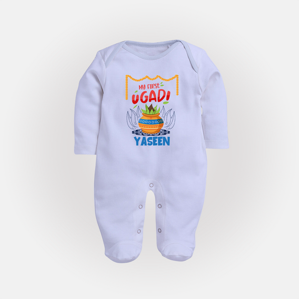 “My First Ugadi Celebration Fullbody Suit – Custom Baby Name” - BABY BLUE - New Born (Chest 7.5")