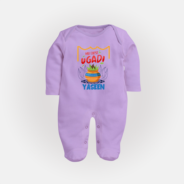 “My First Ugadi Celebration Fullbody Suit – Custom Baby Name” - LILAC - New Born (Chest 7.5")