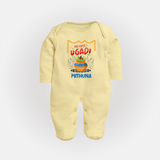 My First Ugadi With Joy & Blessings With Our Customized Sleep Suit For Babies With Name - PASTEL YELLOW - New Born (Chest 7.5")