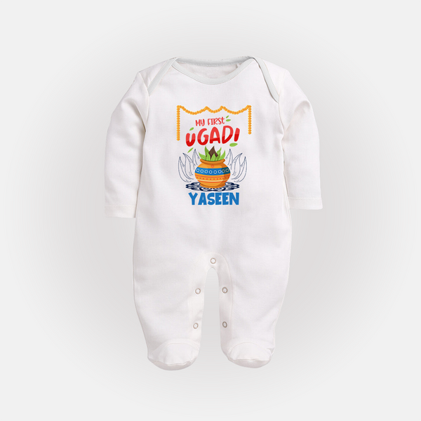 “My First Ugadi Celebration Fullbody Suit – Custom Baby Name” - WHITE - New Born (Chest 7.5")