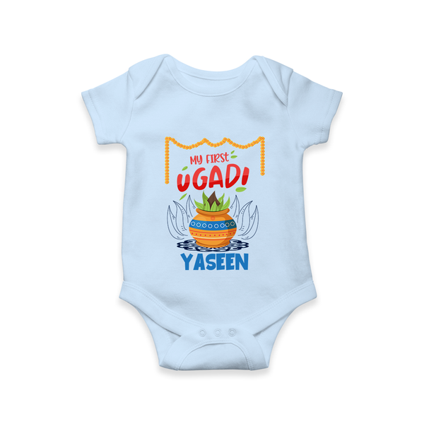 “My First Ugadi Celebration Romper – Custom Baby Name” - BABY BLUE - New Born (Chest 14")