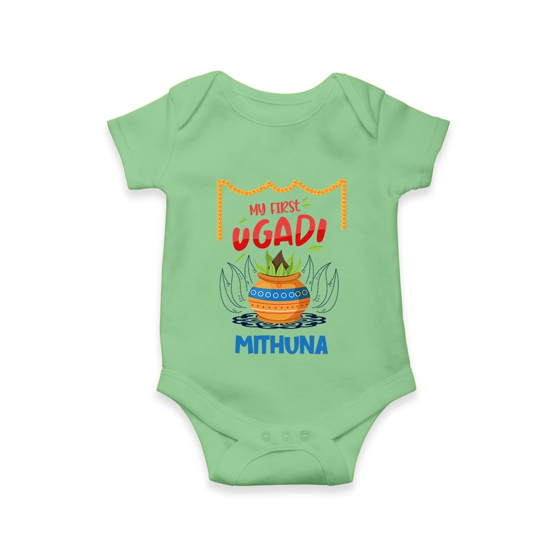 My First Ugadi With Joy & Blessings With Our Customized Romper For Babies With Name - GREEN - 0 - 3 Months Old (Chest 16")