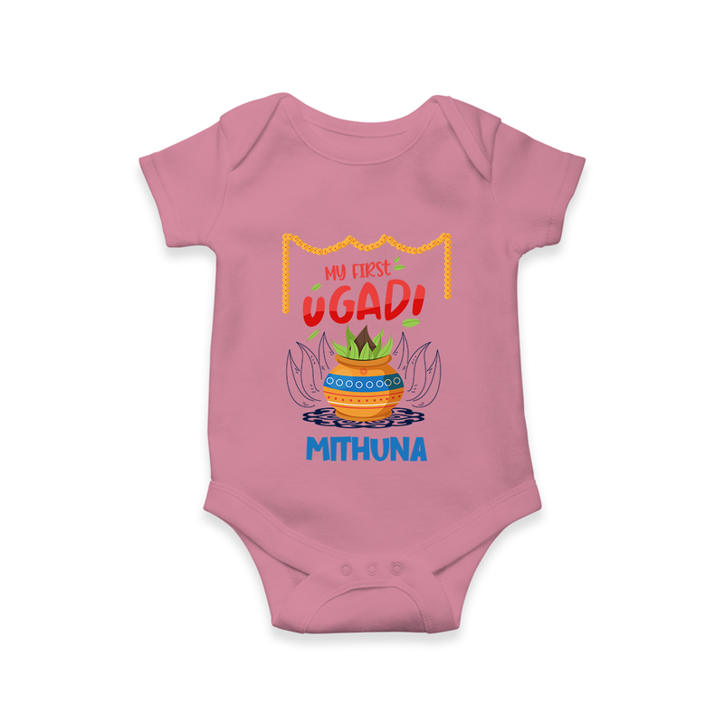 My First Ugadi With Joy & Blessings With Our Customized Romper For Babies With Name - ONION - 0 - 3 Months Old (Chest 16")