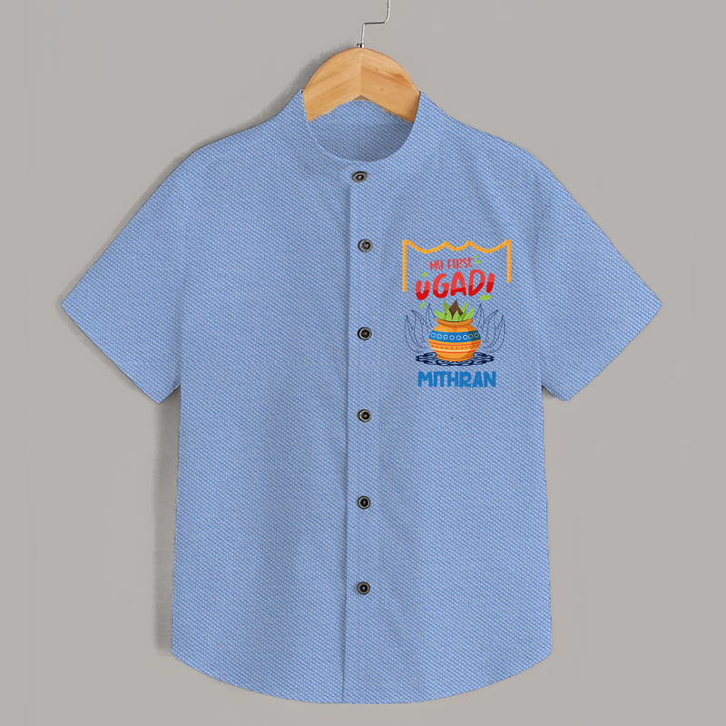 My First Ugadi With Joy & Blessings With Our Customized Shirt For kids With Name - SKY BLUE - 0 - 6 Months Old (Chest 23")