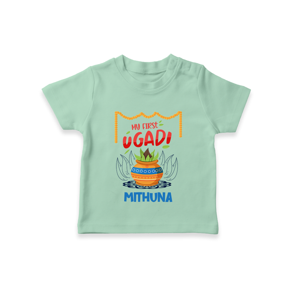 My First Ugadi With Joy & Blessings With Our Customized T-Shirt For kids With Name - MINT GREEN - 0-5 Months Old (Chest 17")