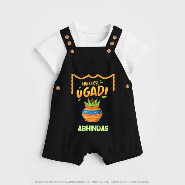 My First Ugadi With Joy & Blessings With Our Customized Dungaree Set For kids With Name - BLACK - 0 - 5 Months Old (Chest 18")