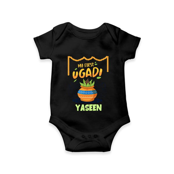 “My First Ugadi Celebration Romper – Custom Baby Name” - BLACK - New Born (Chest 14")