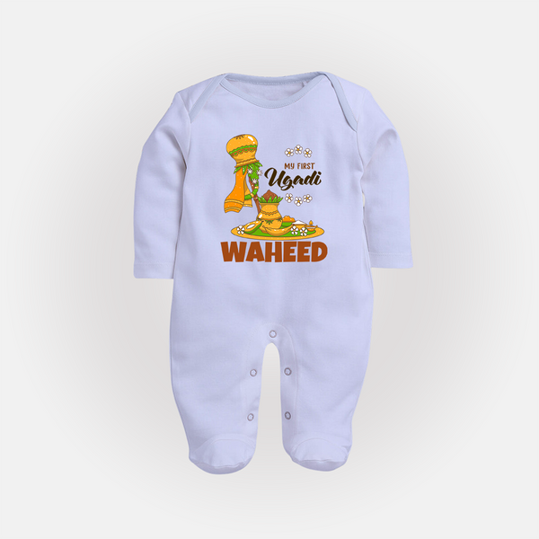 “My First Ugadi Baby Fullbody Suit (Custom Name)” - BABY BLUE - New Born (Chest 7.5")