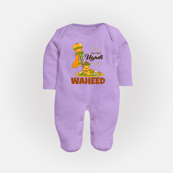 “My First Ugadi Baby Fullbody Suit (Custom Name)” - LILAC - New Born (Chest 7.5")