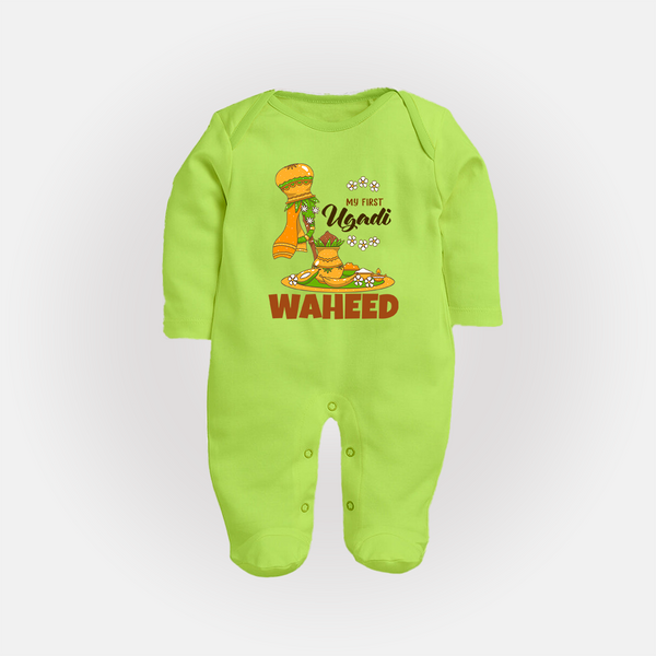 “My First Ugadi Baby Fullbody Suit (Custom Name)” - LIME GREEN - New Born (Chest 7.5")