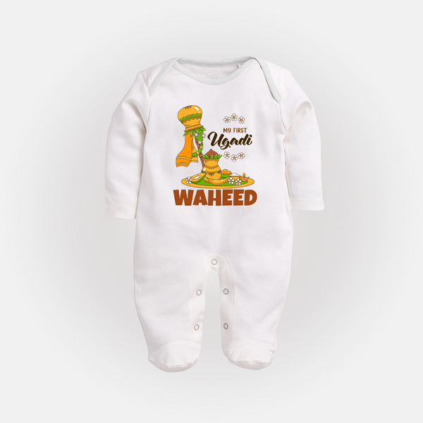 “My First Ugadi Baby Fullbody Suit (Custom Name)” - WHITE - New Born (Chest 7.5")